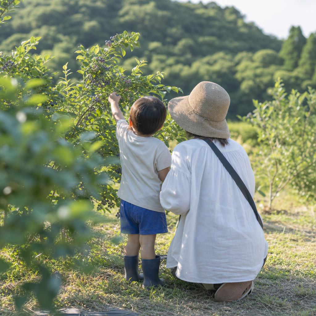 家族でブルーベリー狩り